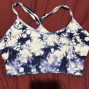 Blue and white sports bra